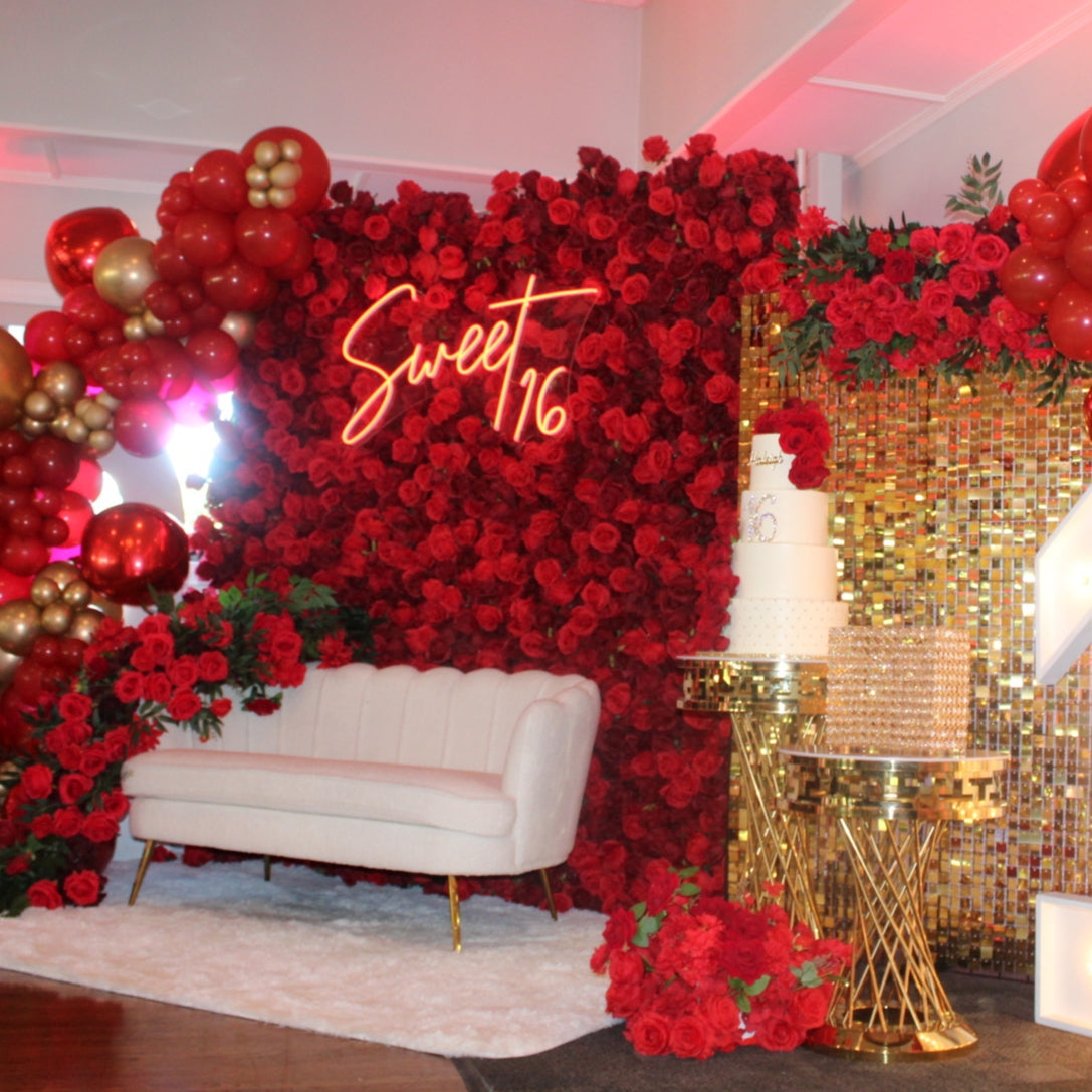 Flower Wall Fabric Artificial 5D Red Roses Rolling Up Floral Wedding Backdrop