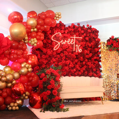 Flower Wall Fabric Artificial 5D Red Roses Rolling Up Floral Wedding Backdrop