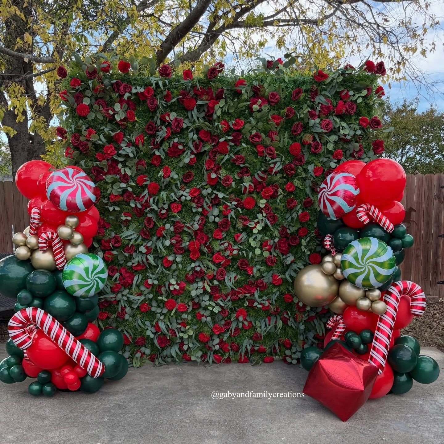 Flower Wall Christmas Eucalyptus Leaves Red Rose Floral Backdrop for Event Party Decor