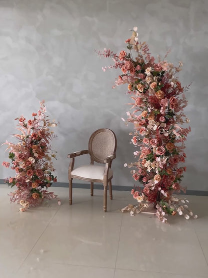 Artificial Orange Rose Floral Pillars For Proposal Wedding Decoration
