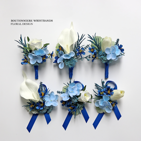 Wrist Flower Corsages Blue White Series for Wedding Party Proposal Decor - KetieStory