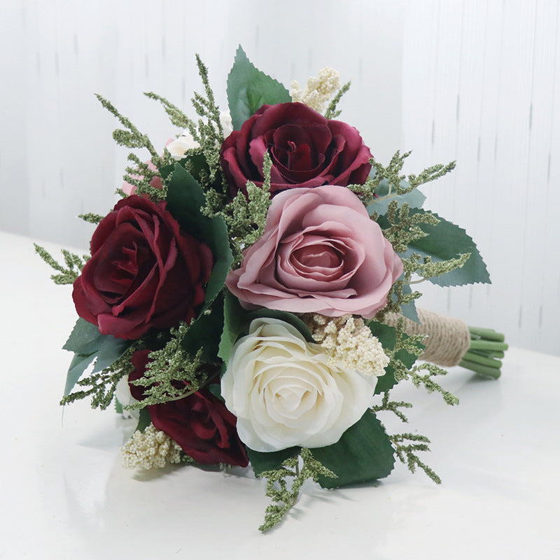 Free Form Bridal Bouquet in Champagne Red