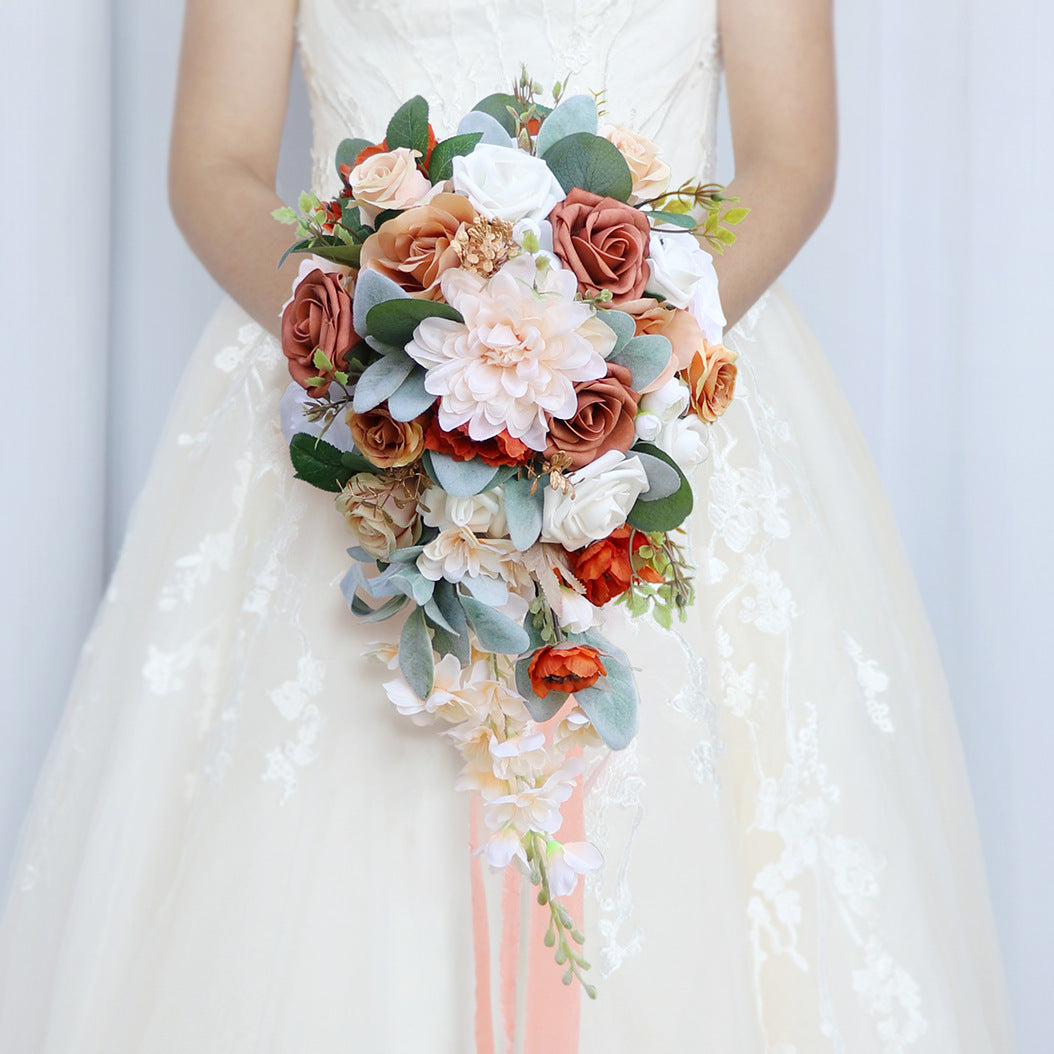 Cascade Bridal Bouquet in Champagne Orange for Wedding Party Proposal