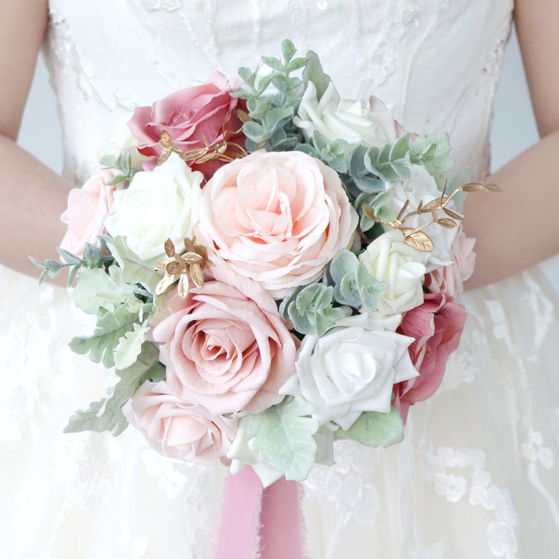 Bridal Bouquet White Pink for Wedding Party Proposal