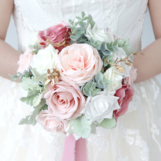 Bridal Bouquet White Pink for Wedding Party Proposal - KetieStory