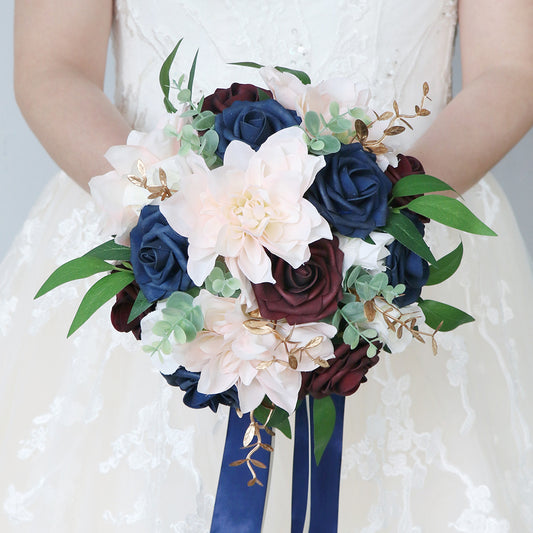 Bridal Bouquet in Sapphire Blue & Claret Hemisphere for Wedding Party Proposal - KetieStory