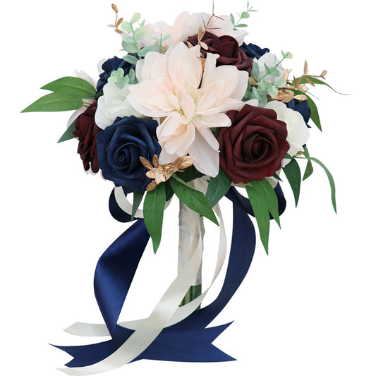 Bridal Bouquet in Sapphire Blue & Claret Hemisphere for Wedding Party Proposal - KetieStory