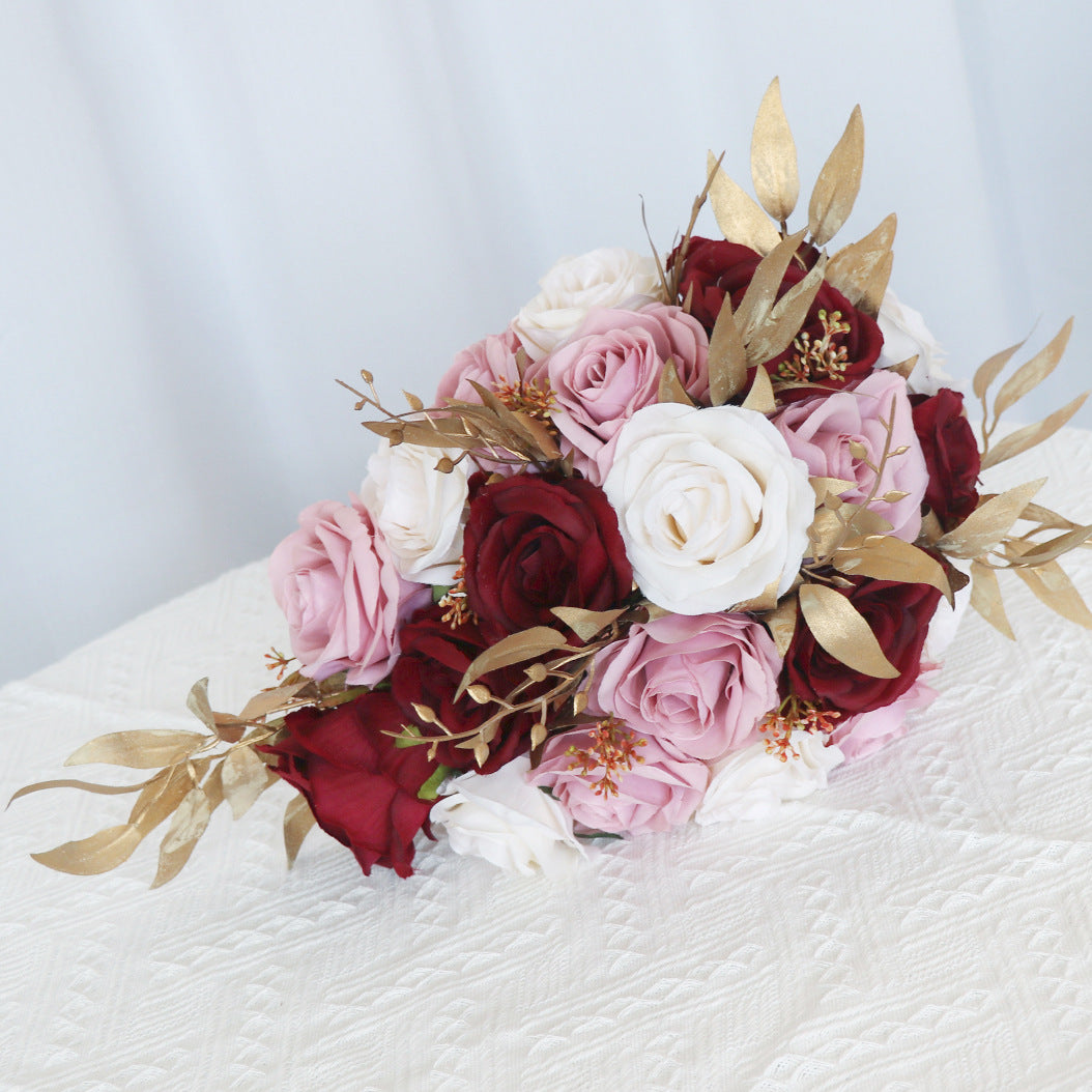 Cascade Bridal Bouquet Red Pink for Wedding Party Proposal - KetieStory