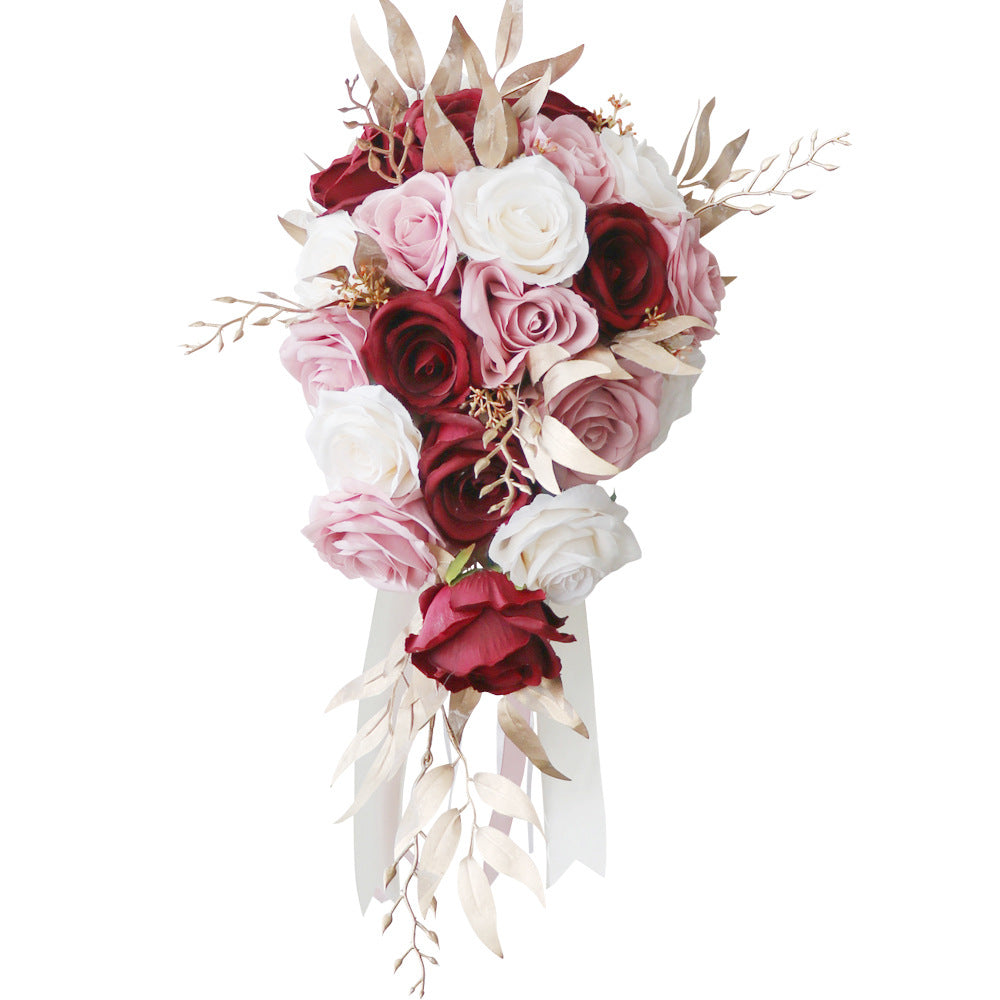 Cascade Bridal Bouquet Red Pink for Wedding Party Proposal - KetieStory
