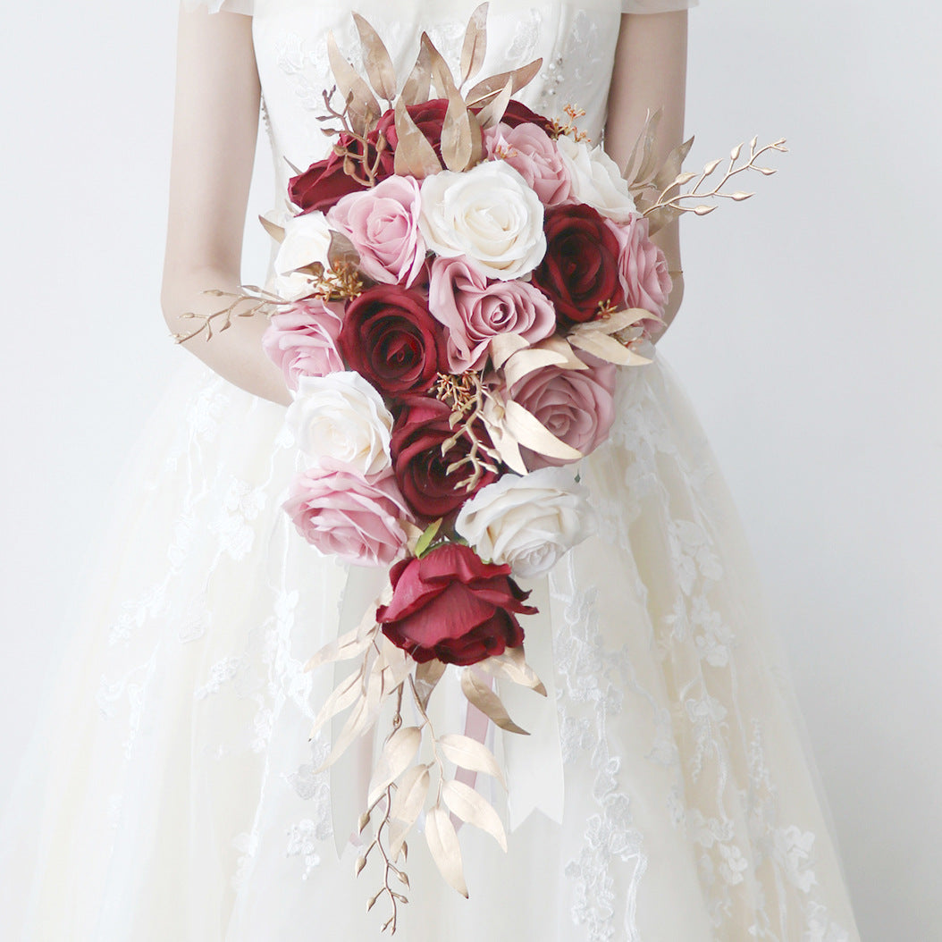 Cascade Bridal Bouquet Red Pink for Wedding Party Proposal - KetieStory