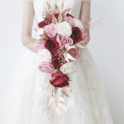 Cascade Bridal Bouquet Red Pink for Wedding Party Proposal - KetieStory