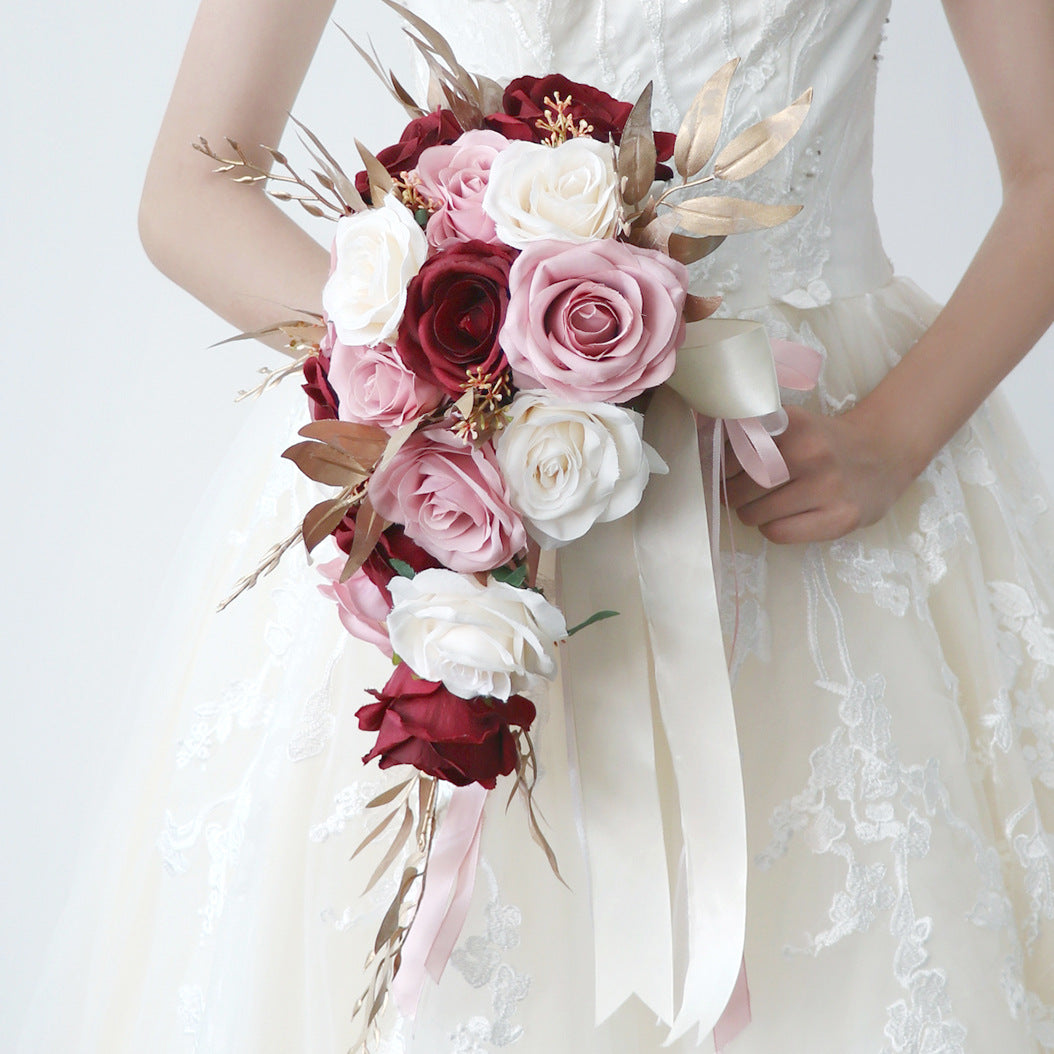 Cascade Bridal Bouquet Red Pink for Wedding Party Proposal - KetieStory