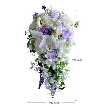 Cascade Bridal Bouquet in Purple White for Wedding Party Proposal - KetieStory