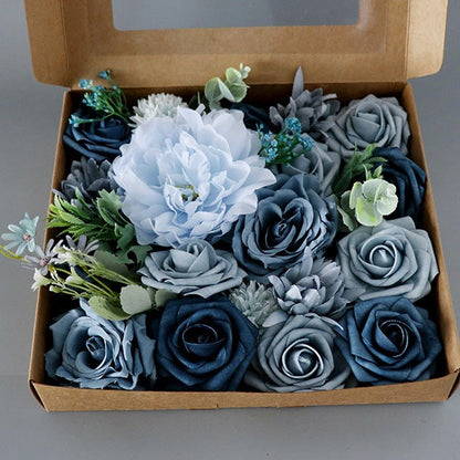 Flower Box Mixed Blue Silk Flower for Wedding Party Decor Proposal - KetieStory