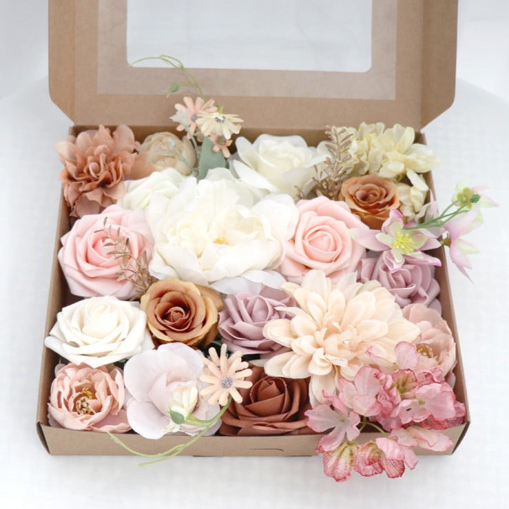 Flower Box Silk Blooming Flowers with Stem Pink