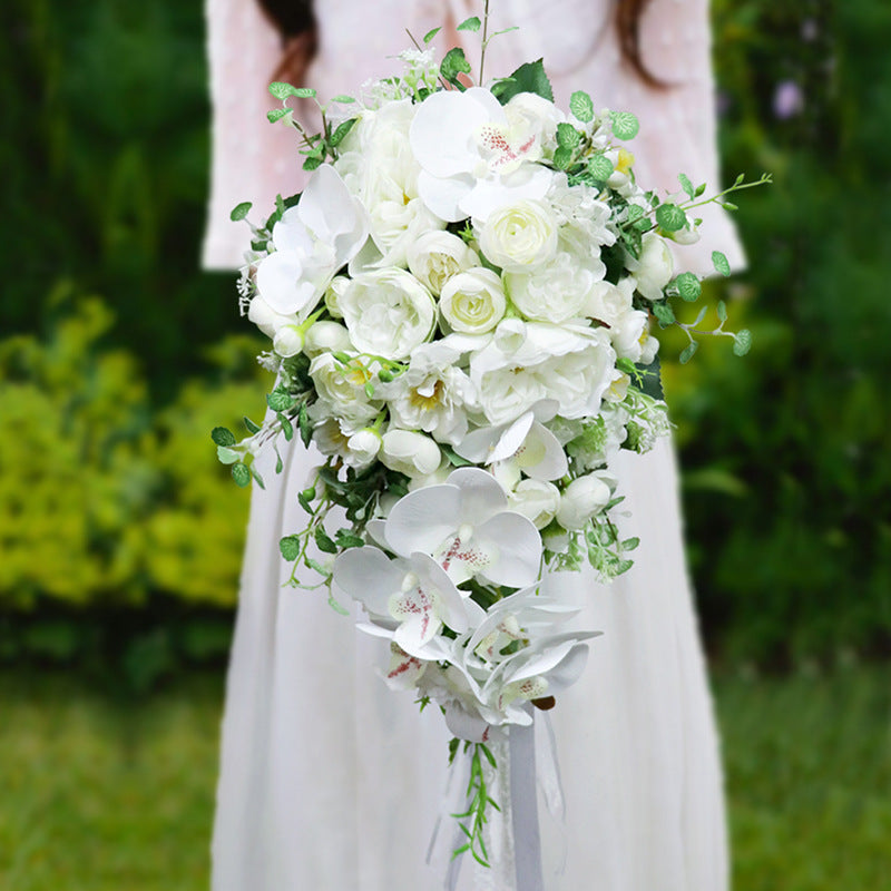 Cascade Bridal Bouquet in White Phalaenopsis for Wedding Party Proposal