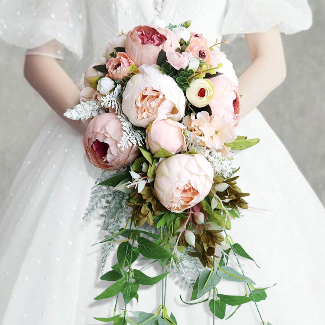 Cascade Bridal Bouquet in Champagne Peony for Wedding Party Proposal