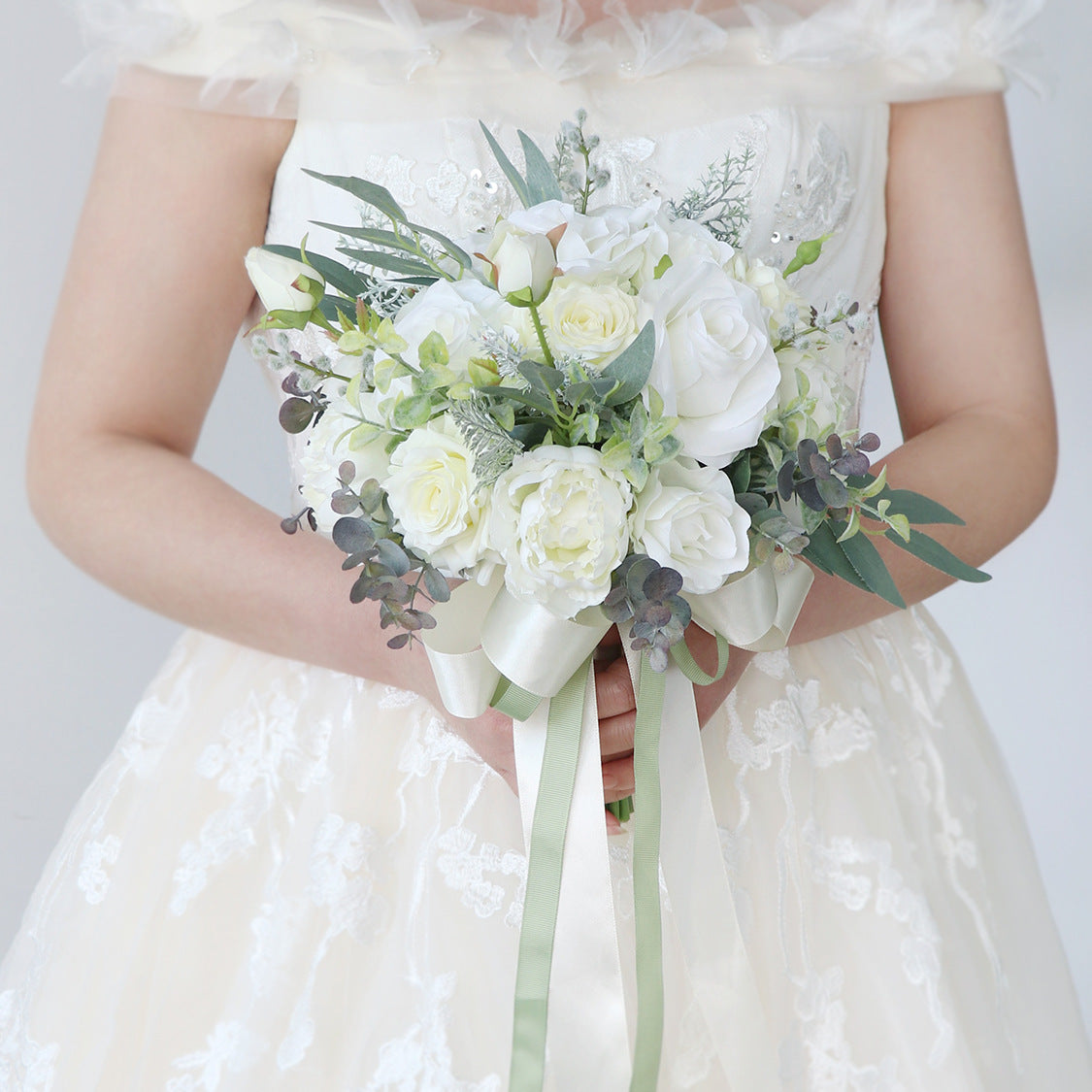 Bridal Bouquet in White Rose Peony for Wedding Party Proposal