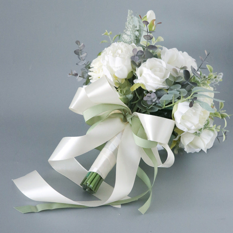 Bridal Bouquet in White Rose Peony for Wedding Party Proposal