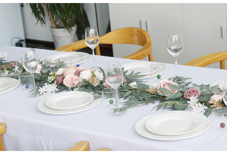 Table Flower Garland 270cm Pink & Sage for Wedding Party Proposal Decor - KetieStory