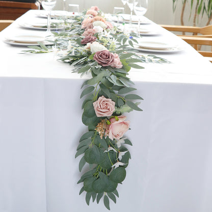 Table Flower Garland 270cm Pink & Sage for Wedding Party Proposal Decor - KetieStory