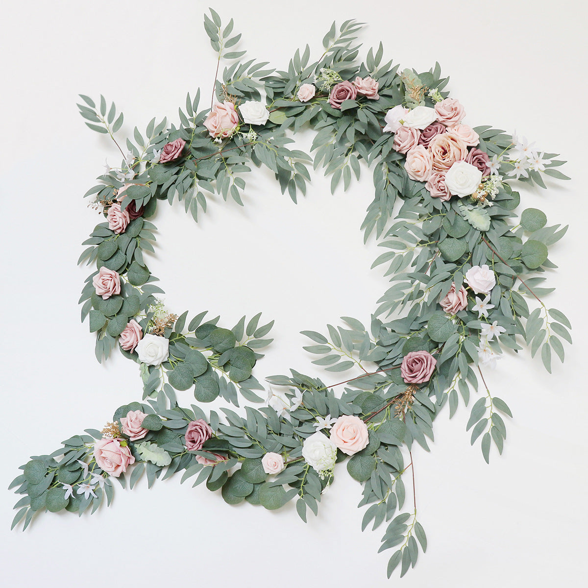 Table Flower Garland 270cm Pink & Sage for Wedding Party Proposal Decor - KetieStory