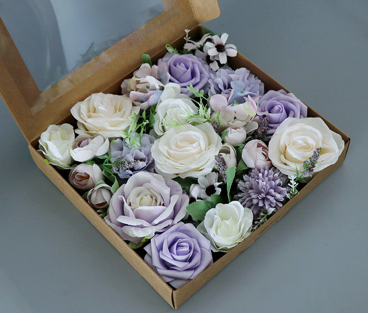 Flower Box Purple White Silk Flower for Wedding Party Decor Proposal