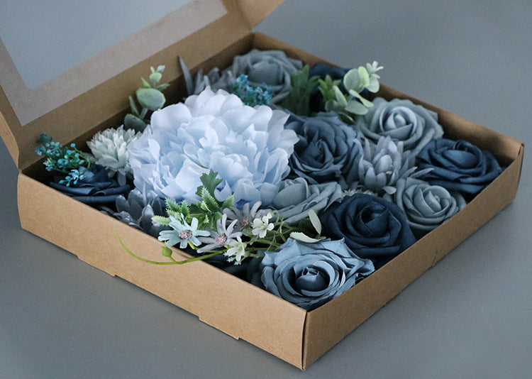 Flower Box Silk Blooming Flowers with Stem Blue mix