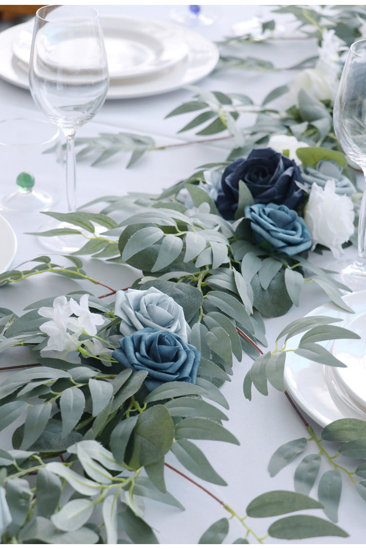 Table Flower Garland in Blue Rose Sage for Wedding Party Proposal Decor