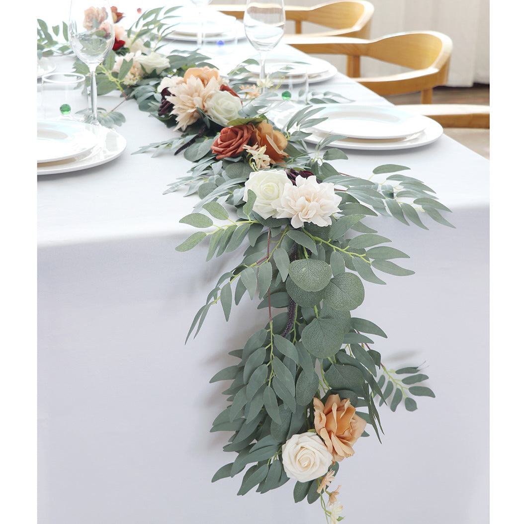 Table Flower Garland in Orange & Sage for Wedding Party Proposal Decor