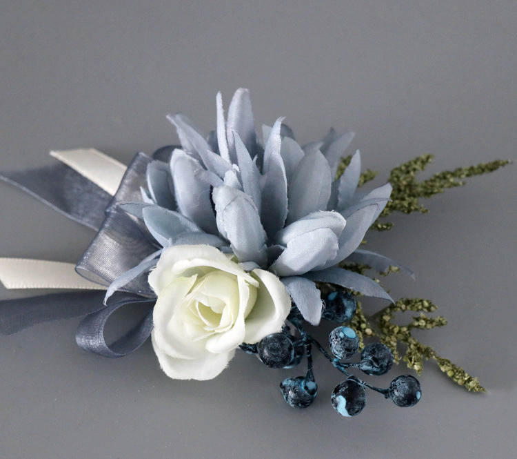 Wrist Flowers Blue for Wedding Party Proposal Decor