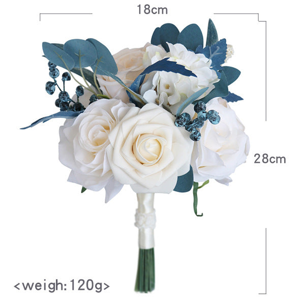 Bridal Bridesmaid Bouquets Peacock Blue Champagne Rose