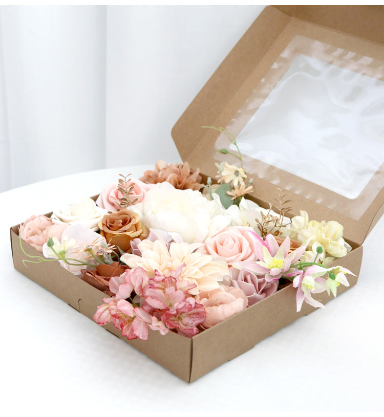 Flower Box Silk Blooming Flowers with Stem Pink