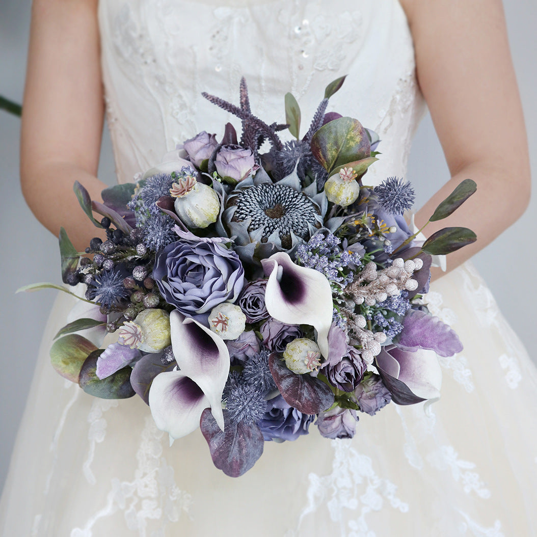 Round Bridal Bouquet in Gray-Purple Hemisphere