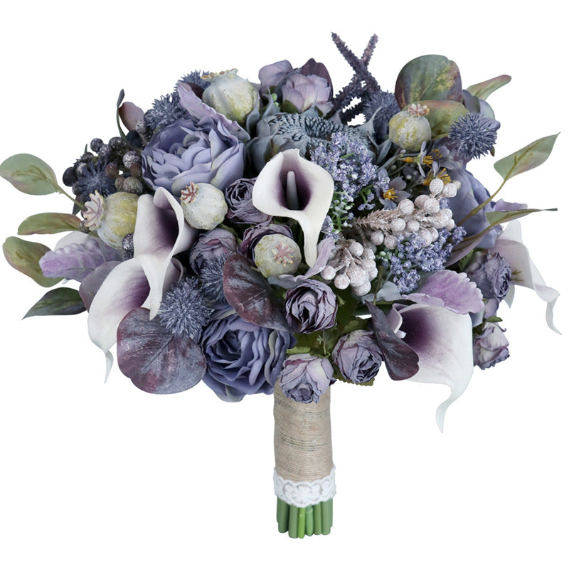 Round Bridal Bouquet in Gray-Purple Hemisphere
