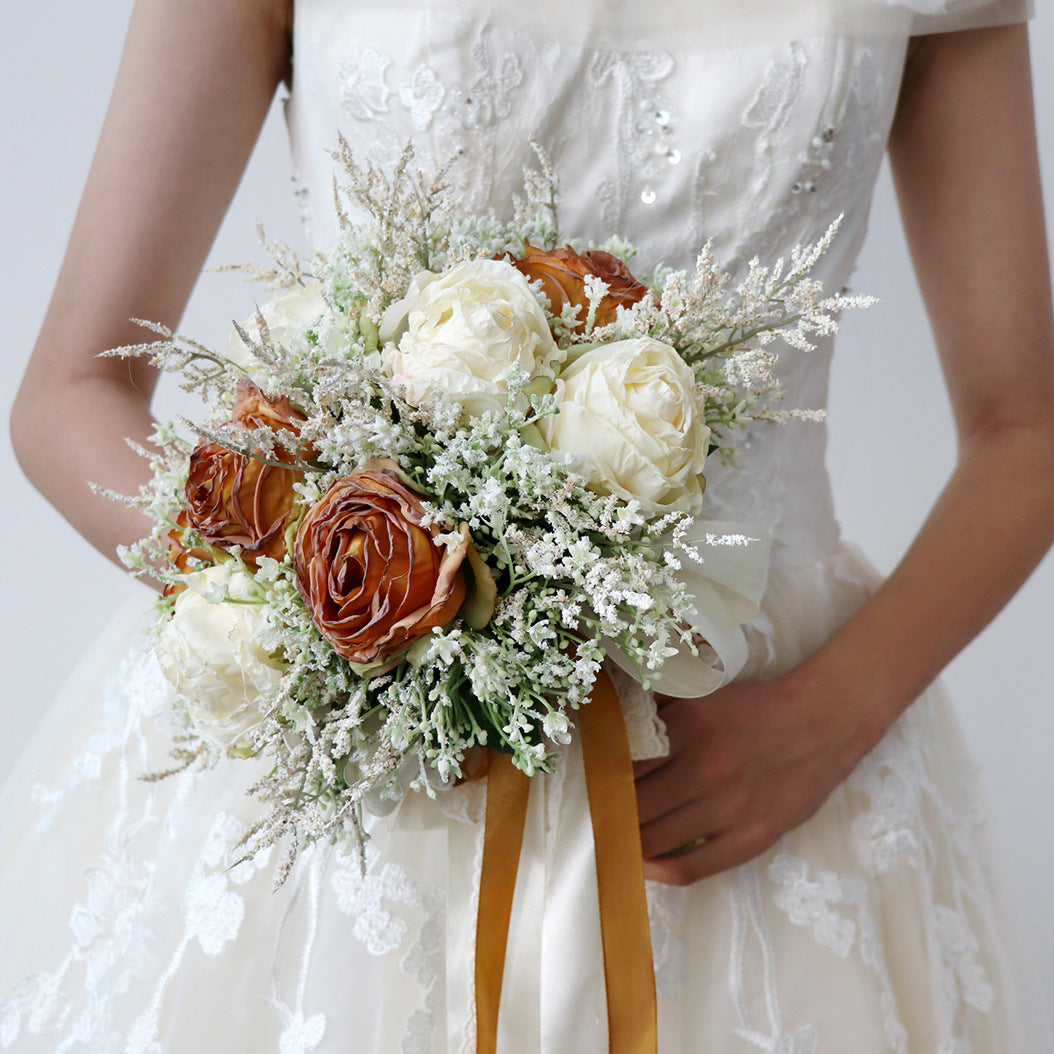 Bridal Bouquet White Orange for Wedding Party Proposal