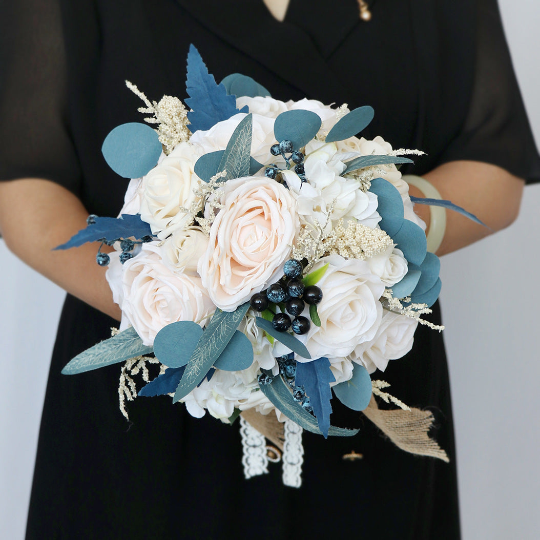 Round Bridal Bouquet in  Peacock Blue Hemisphere