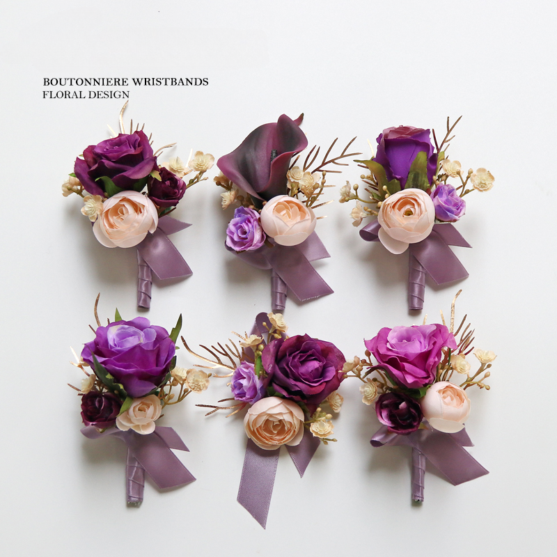 Wrist Flower Corsages Purple Rose Series for Wedding Party Proposal Decor