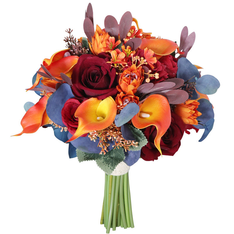 Free  Form Bridal Bouquet in Claret Rose Orange Calla Lily