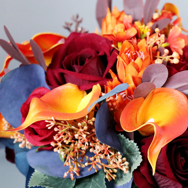 Bridal Bouquet in Claret Rose Orange Calla Lily for Wedding Party Proposal