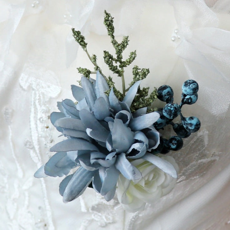 Boutonnieres in Blue for Wedding Party Proposal Decor
