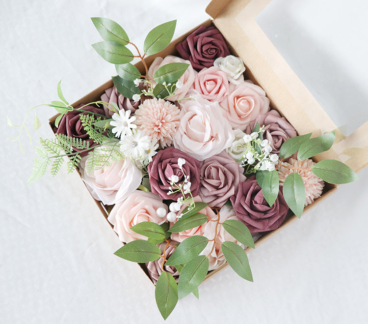 Flower Box Pink Purple Silk Flower for Wedding Party Decor Proposal