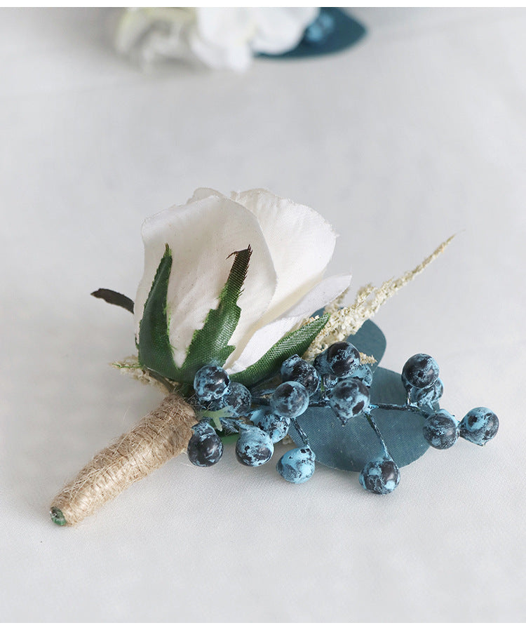 Boutonnieres in Blue Champagne Rose for Wedding Party Proposal Decor