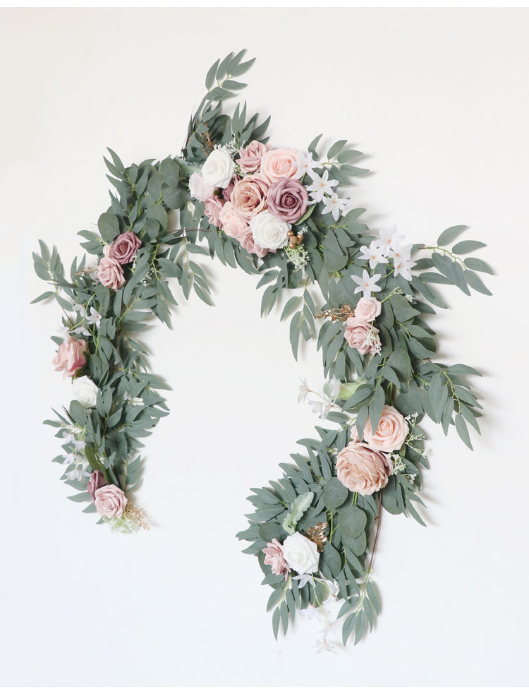 Table Flower Garland in Pink Rose Sage for Wedding Party Proposal Decor