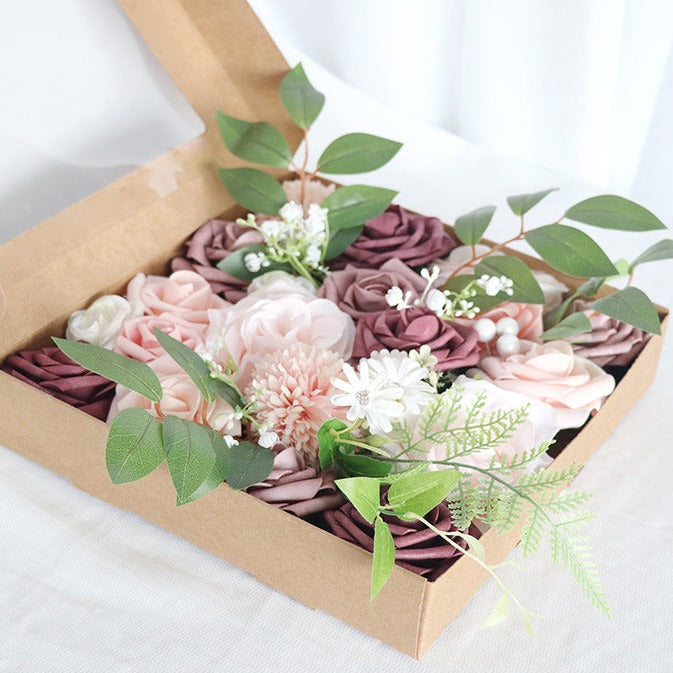 Flower Box Silk Blooming Flowers with Stem Pink Roses