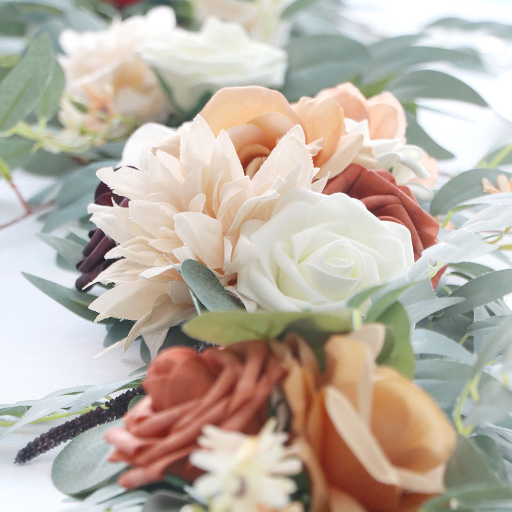 Table Flower Garland in Orange & Sage for Wedding Party Proposal Decor