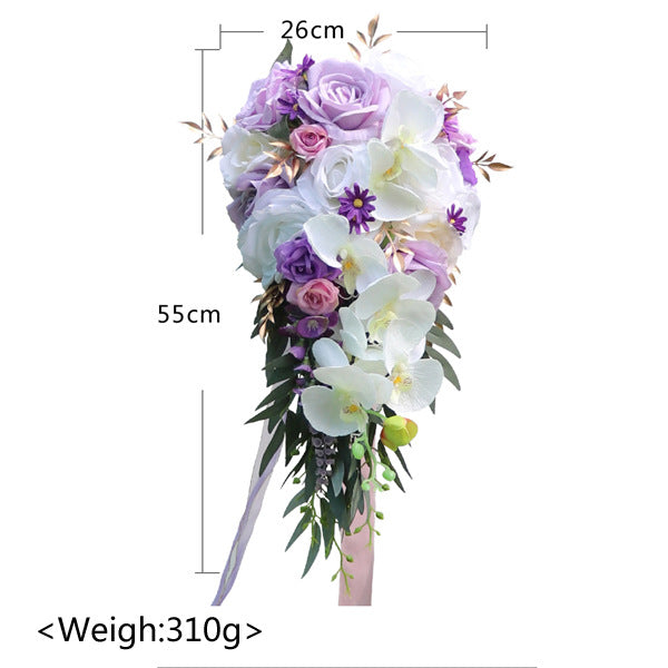 Cascade Bridal Bouquet in White-Purple for Wedding Party Proposal