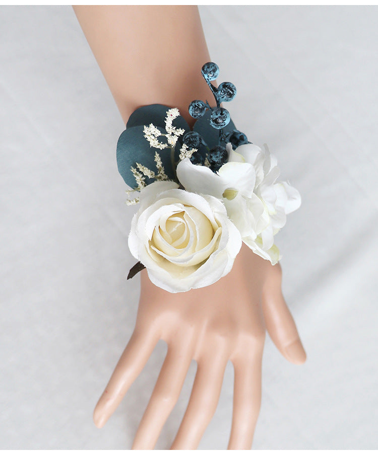 Wrist Flower Blue White Rose for Wedding Party Proposal Decor