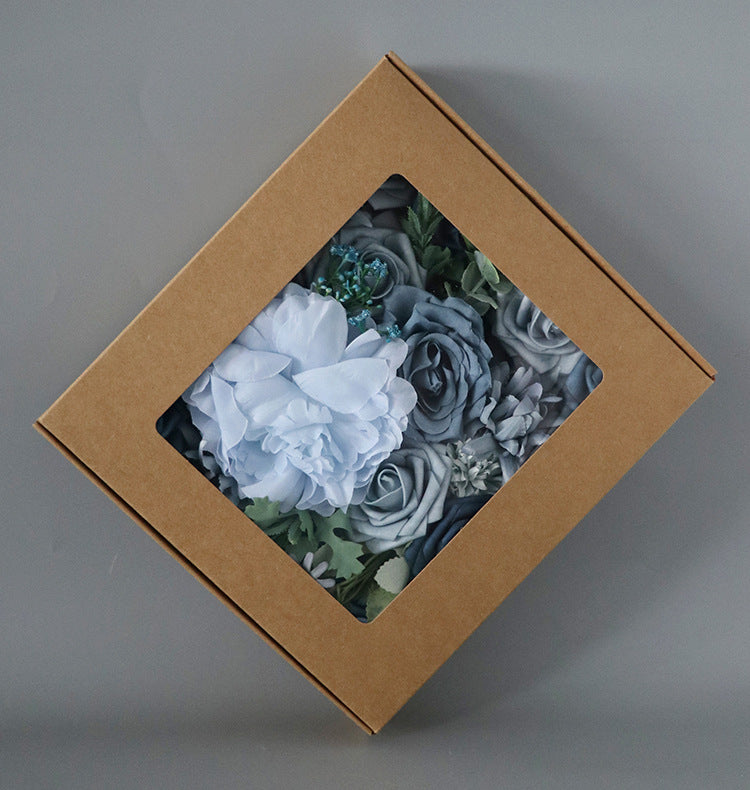 Flower Box Silk Blooming Flowers with Stem Blue mix