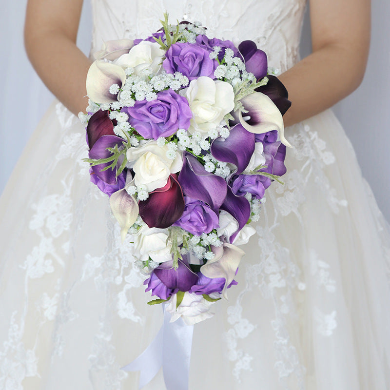 Cascade Bridal Bouquet in White & Purple Calla Lily